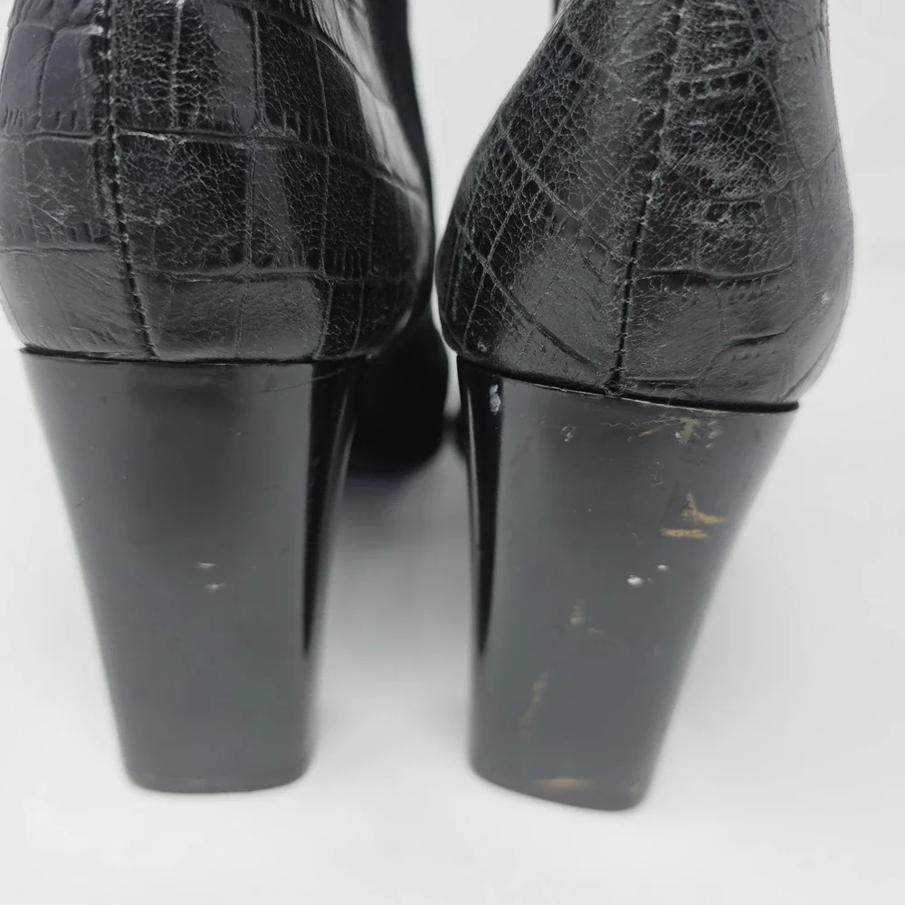 Azaleia Black Suede Ankle Boots Croc Embossed Toe Block Heel Womens‎ 10M